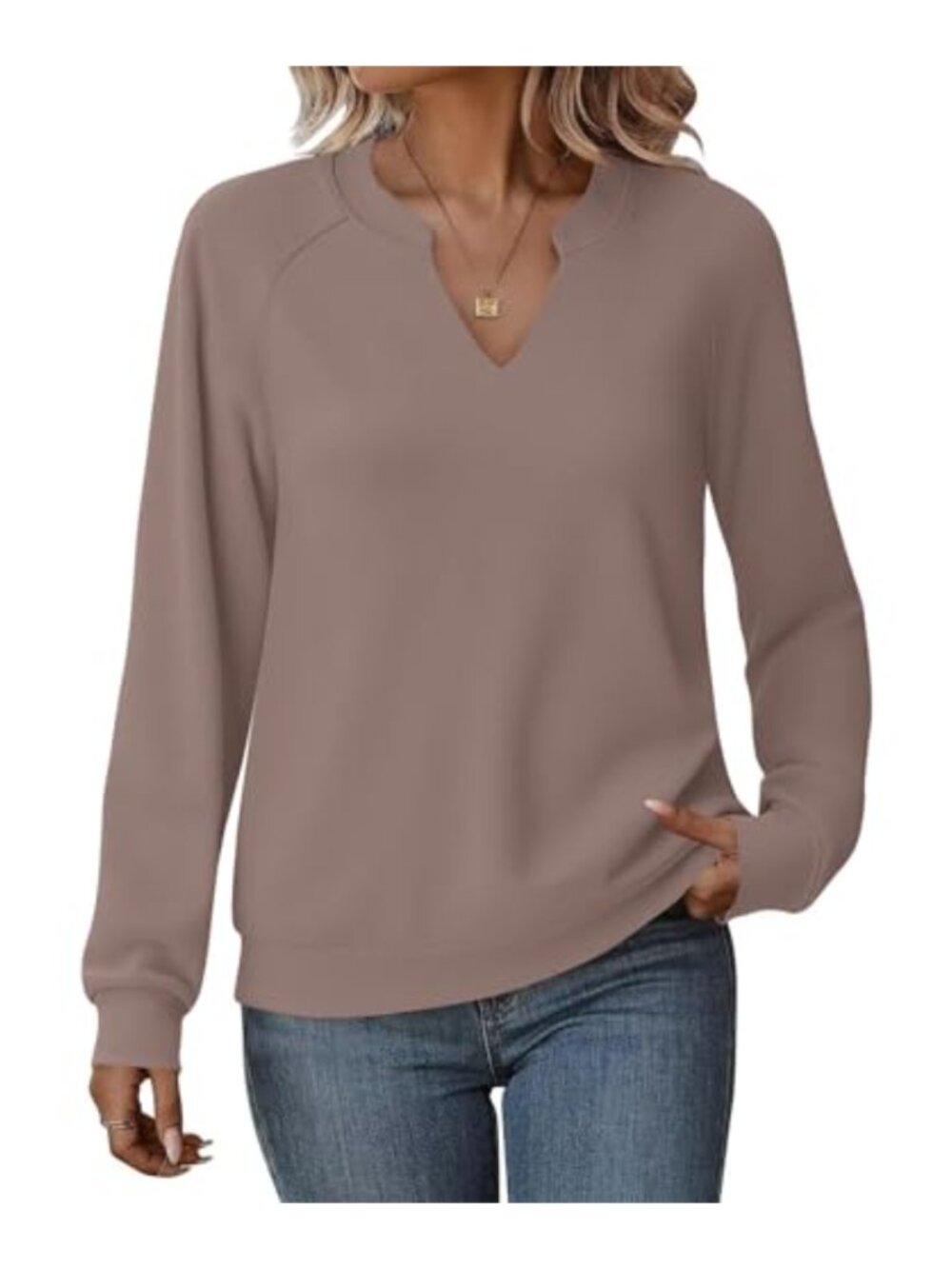Women's V Neck Long Sleeve Sweatshirt Soft Stretch Pullover Top